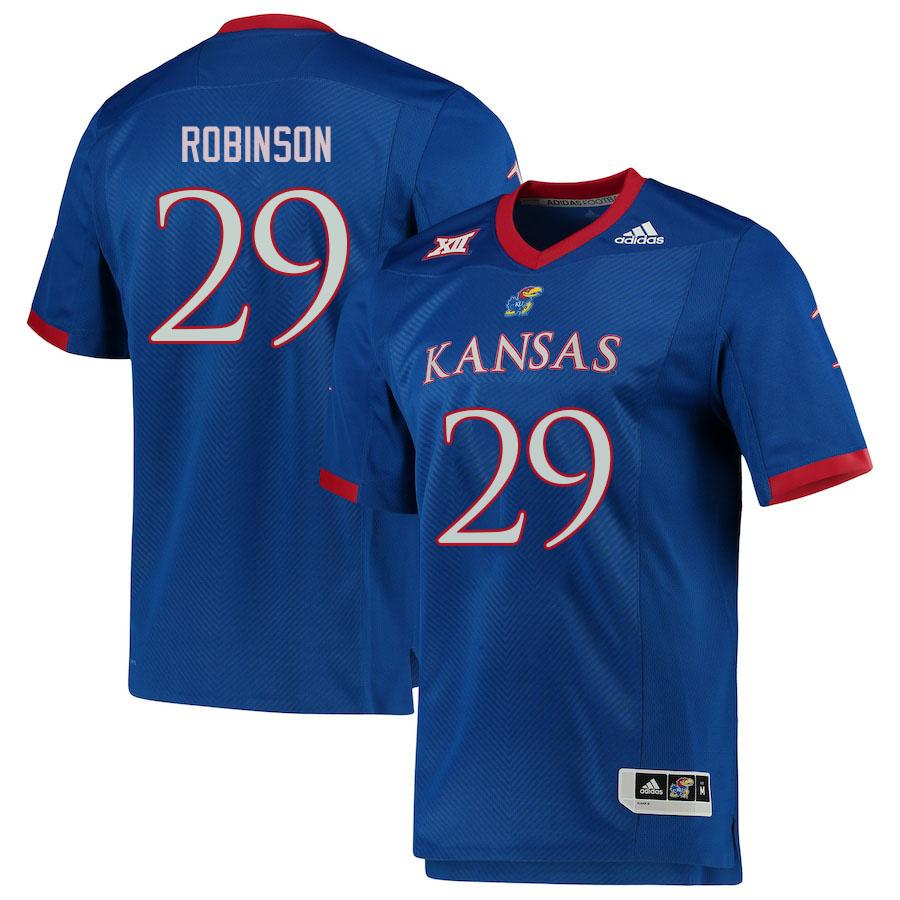 Men #29 Jaden Robinson Kansas Jayhawks College Football Jerseys Sale-Royal
